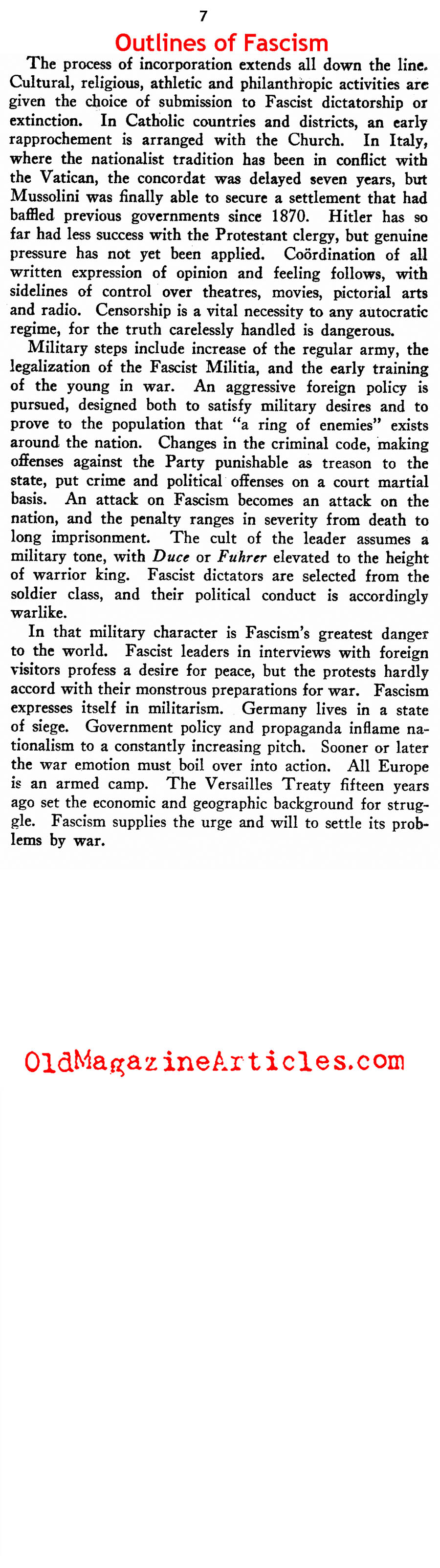 ''Outlines of Fascism'' (New Outlook Magazine, 1934)