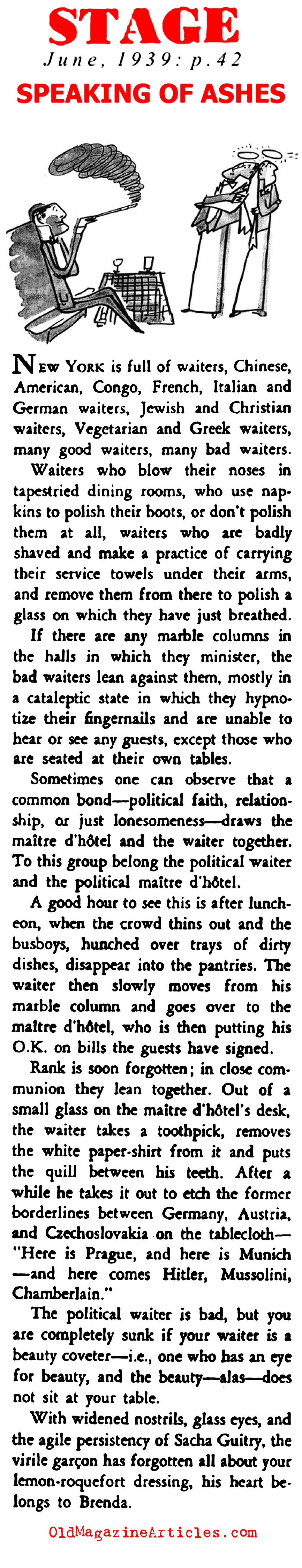 A Word on New York Waiters (Stage Magazine, 1939)