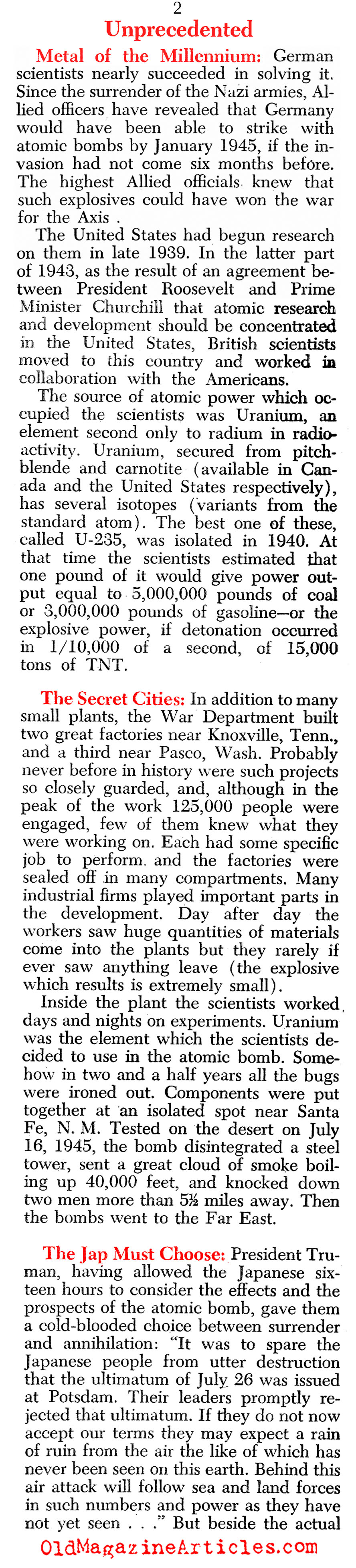 The Atomic Age Begins - in Hiroshima (Newsweek Magazine, 1945)
