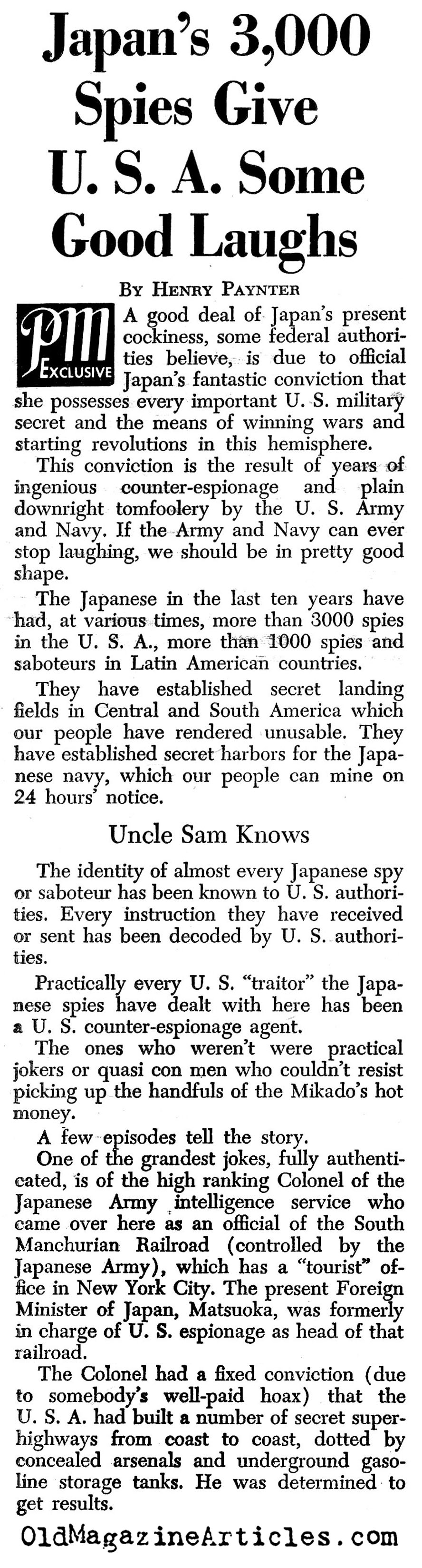 Japanese Spies and Their Many Troubles (<i>PM</i> Tabloid, 1940)