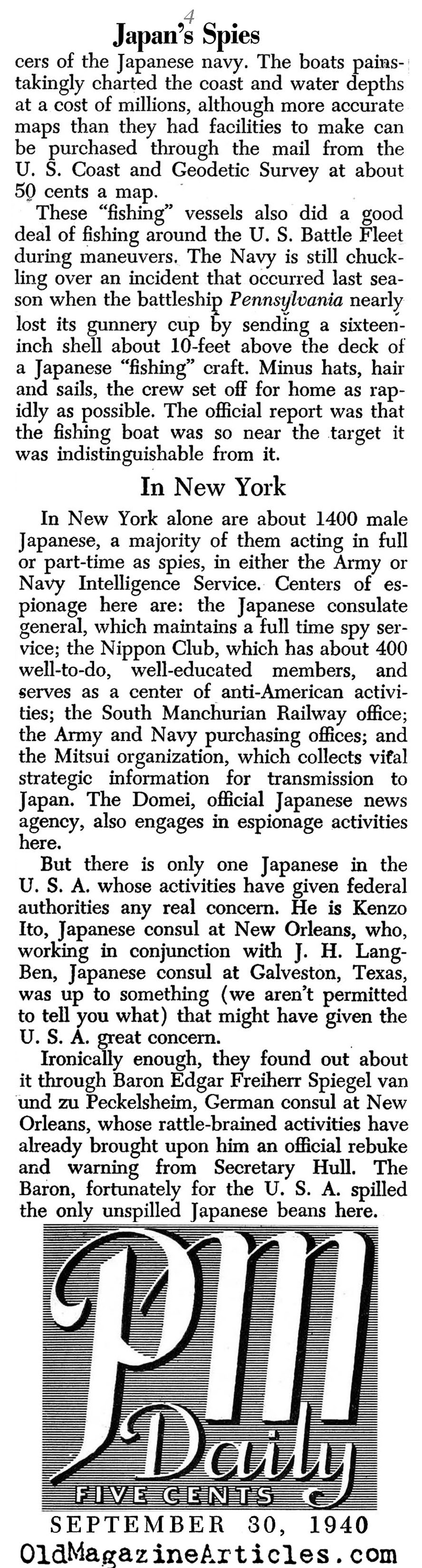 Japanese Spies and Their Many Troubles (<i>PM</i> Tabloid, 1940)
