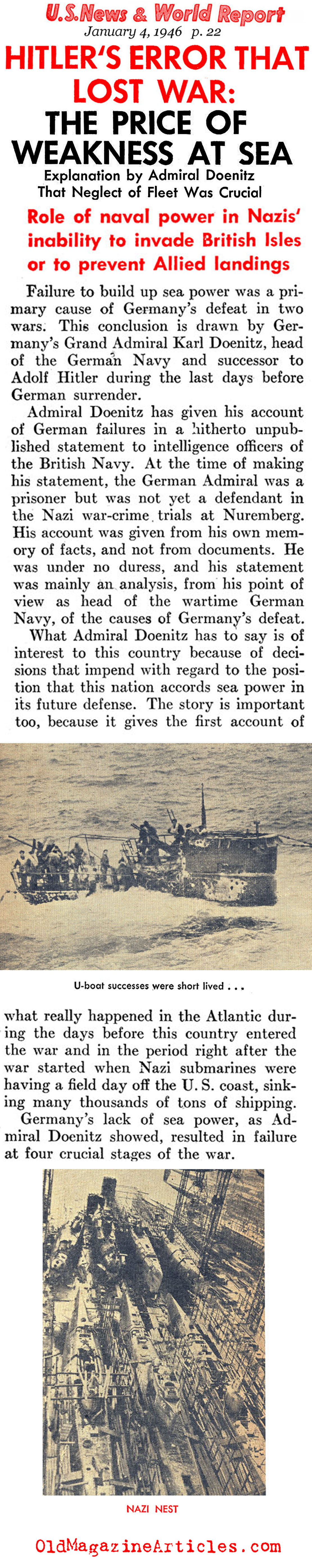 The Lack of German Naval Power (United States News, 1946)