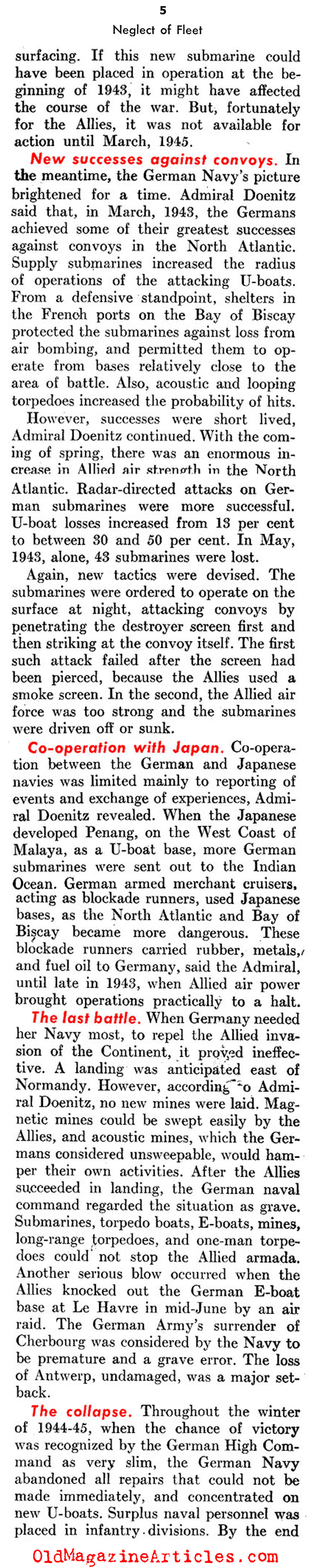 The Lack of German Naval Power (United States News, 1946)