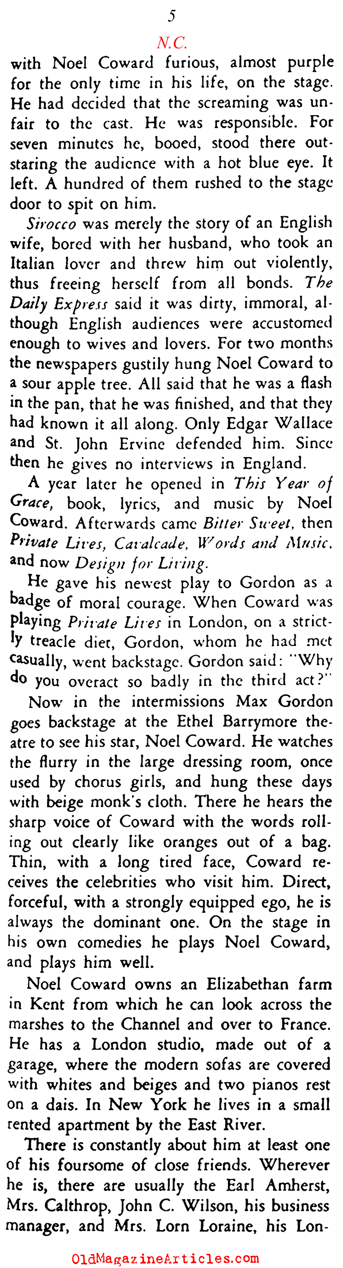 Nol Coward (Stage Magazine, 1933)