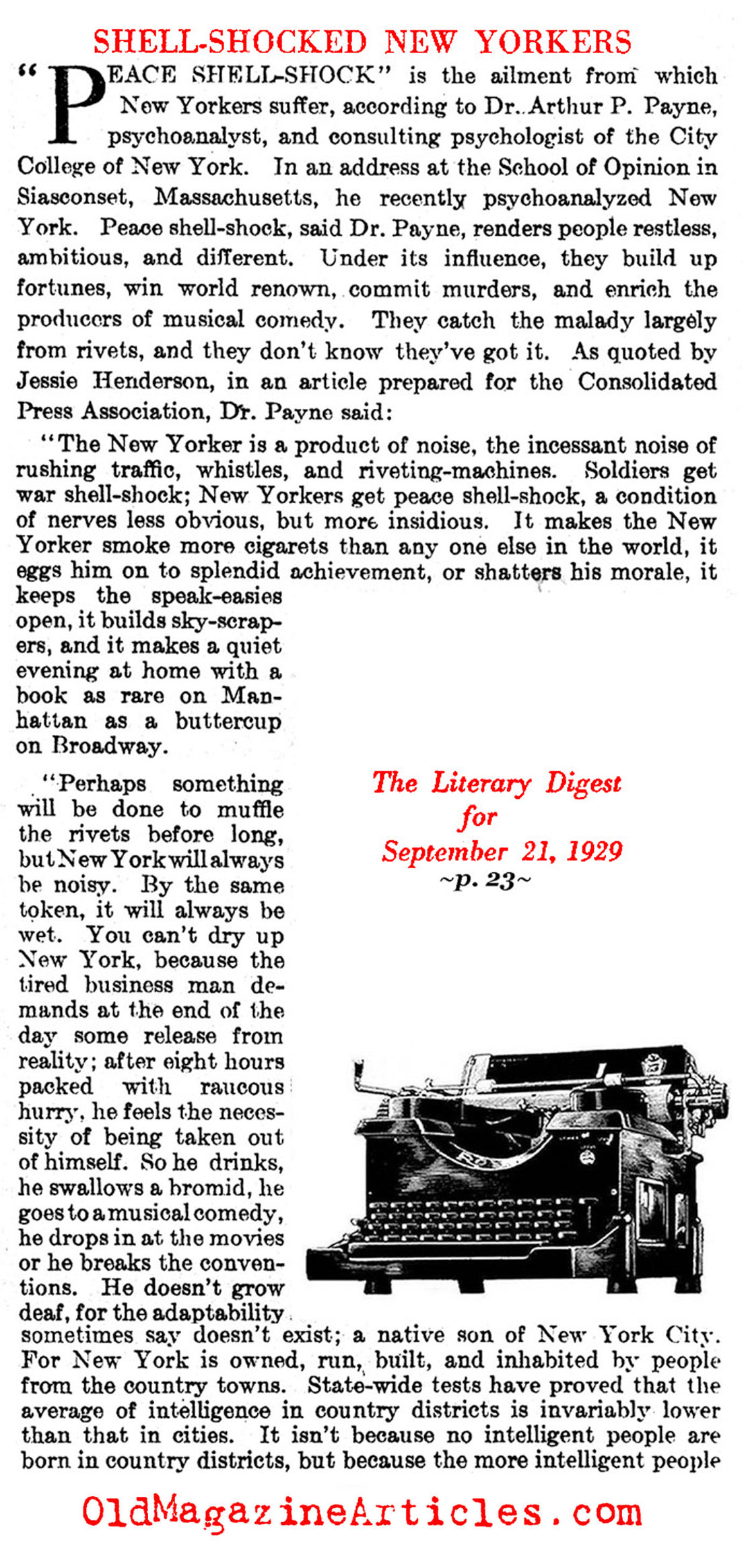 The Loud Noises of N.Y. (Literary Digest, 1929)