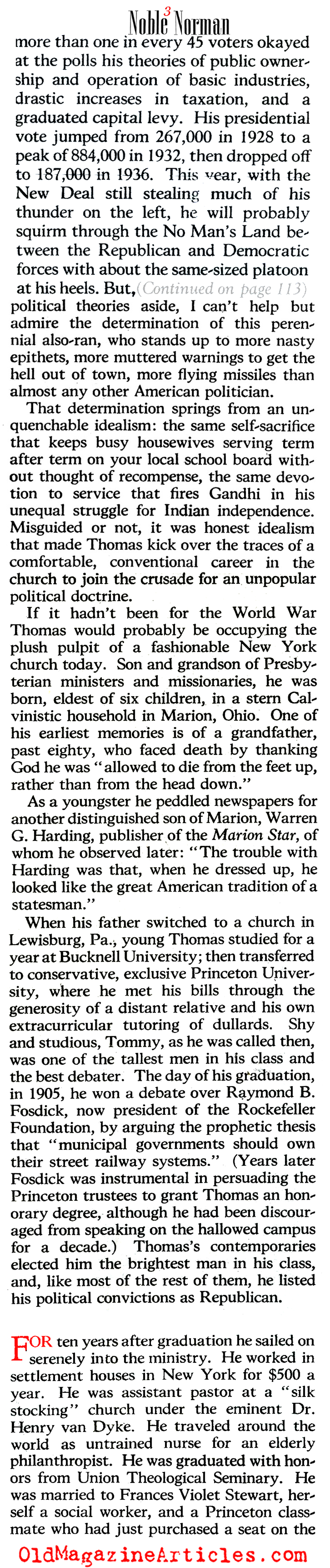 Norman Thomas, Socialist Candidate For President (The American Magazine, 1940)