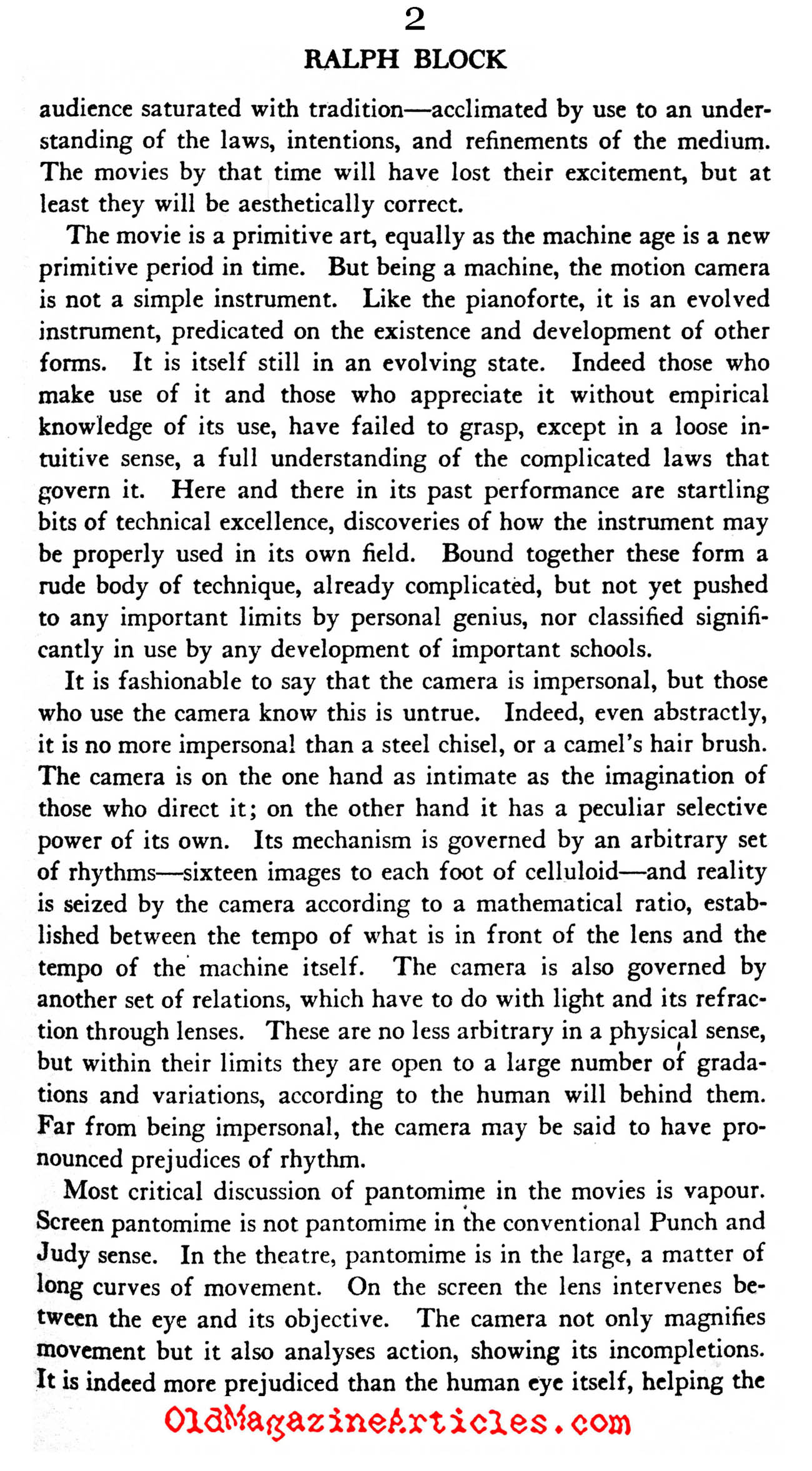 ''Film Cannot Be Art'' (The Dial Magazine, 1927)