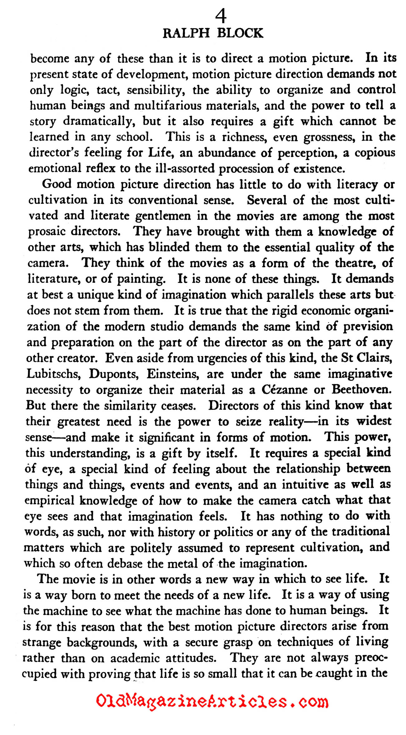 ''Film Cannot Be Art'' (The Dial Magazine, 1927)