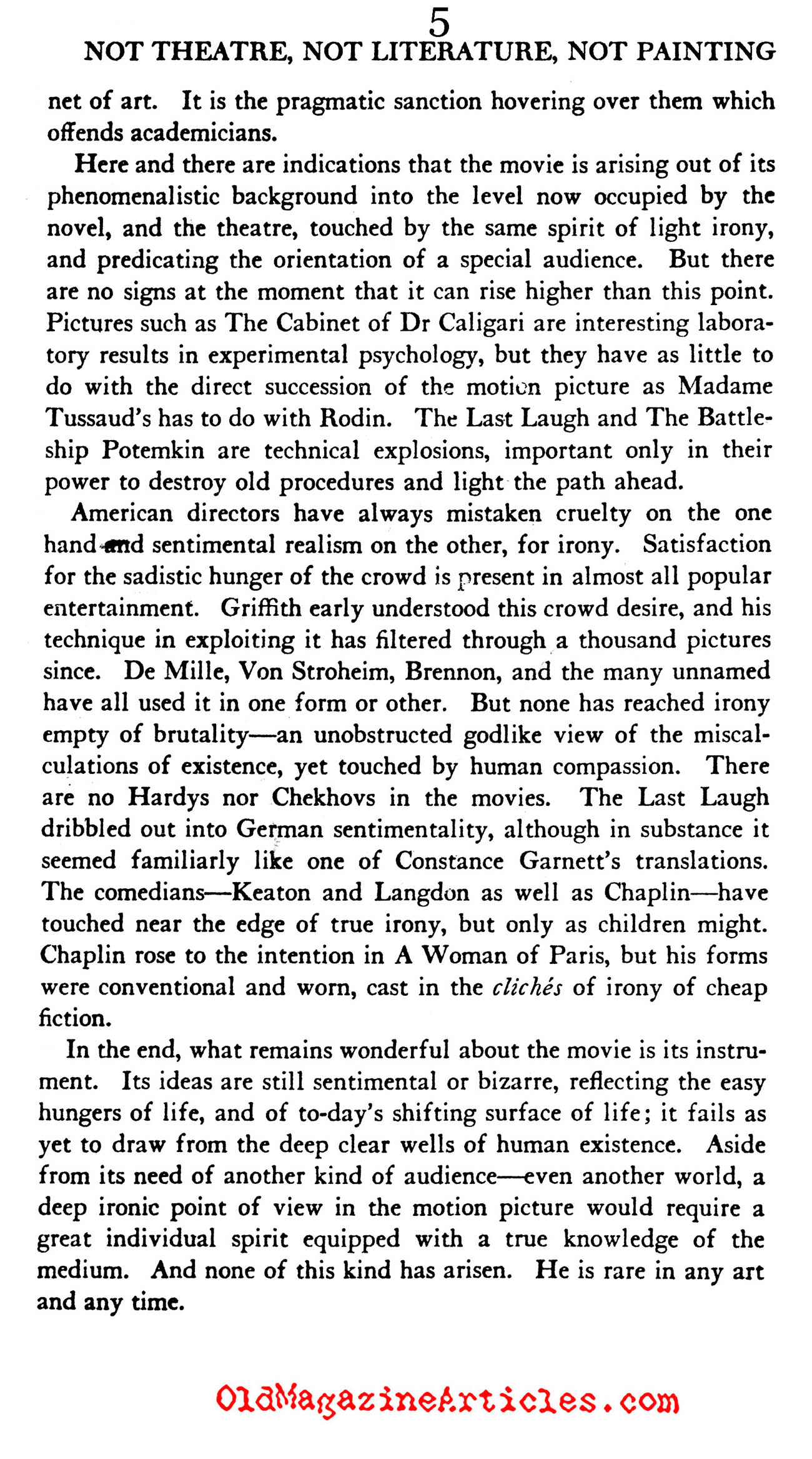 ''Film Cannot Be Art'' (The Dial Magazine, 1927)