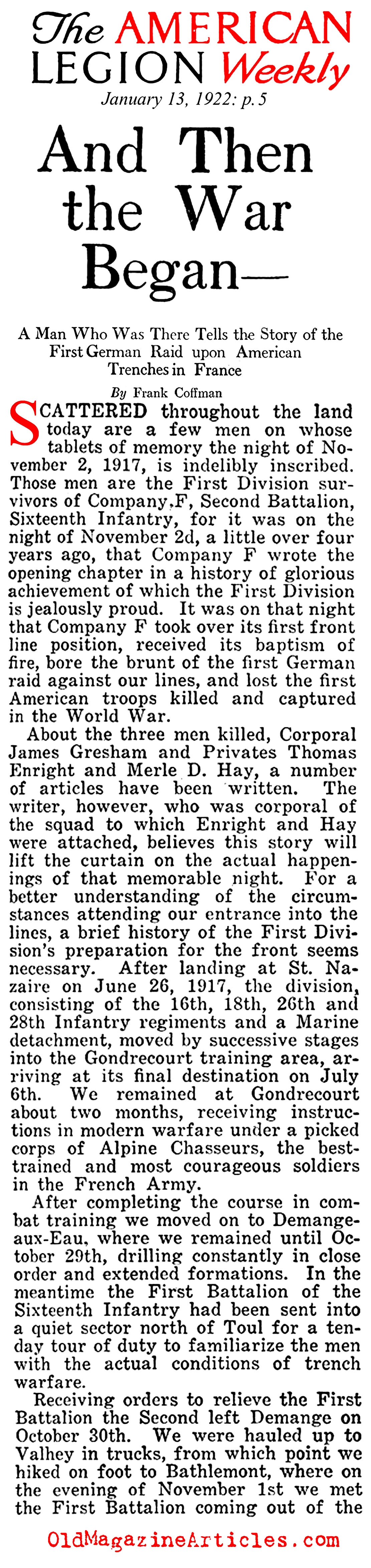 First Blood (American Legion Weekly, 1922)