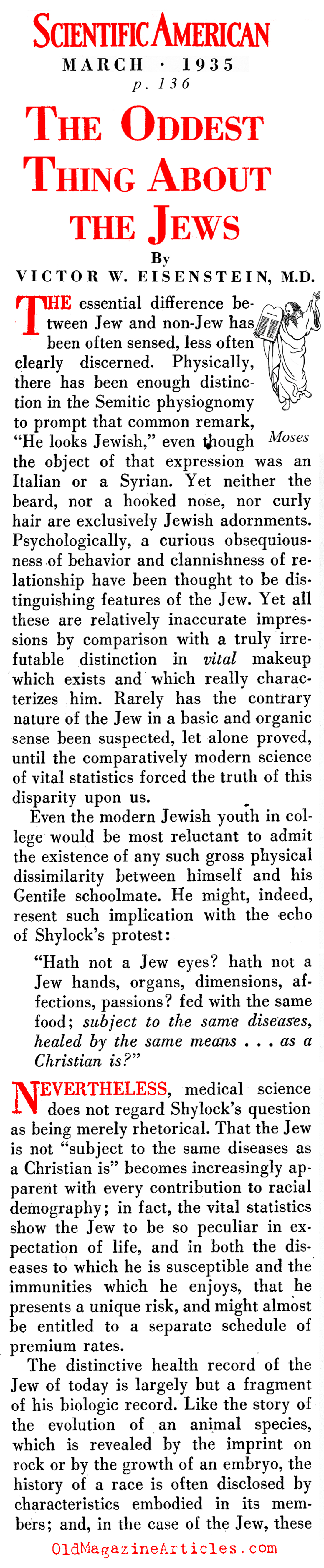 ''The Oddest Thing About the Jews'' (Scientific Americans, 1935)