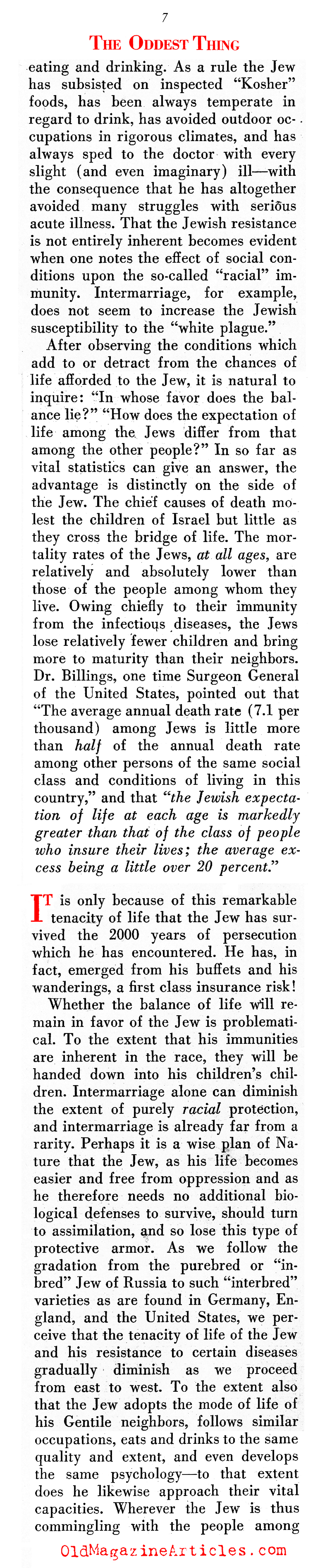 ''The Oddest Thing About the Jews'' (Scientific Americans, 1935)