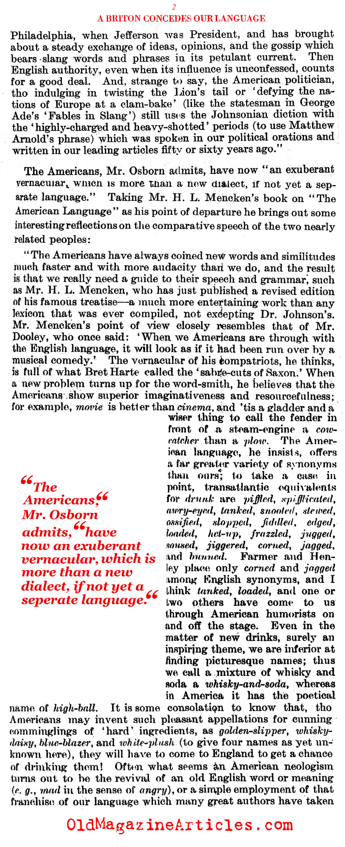 American English is Better Than U.K. English... (Literary Digest, 1922)