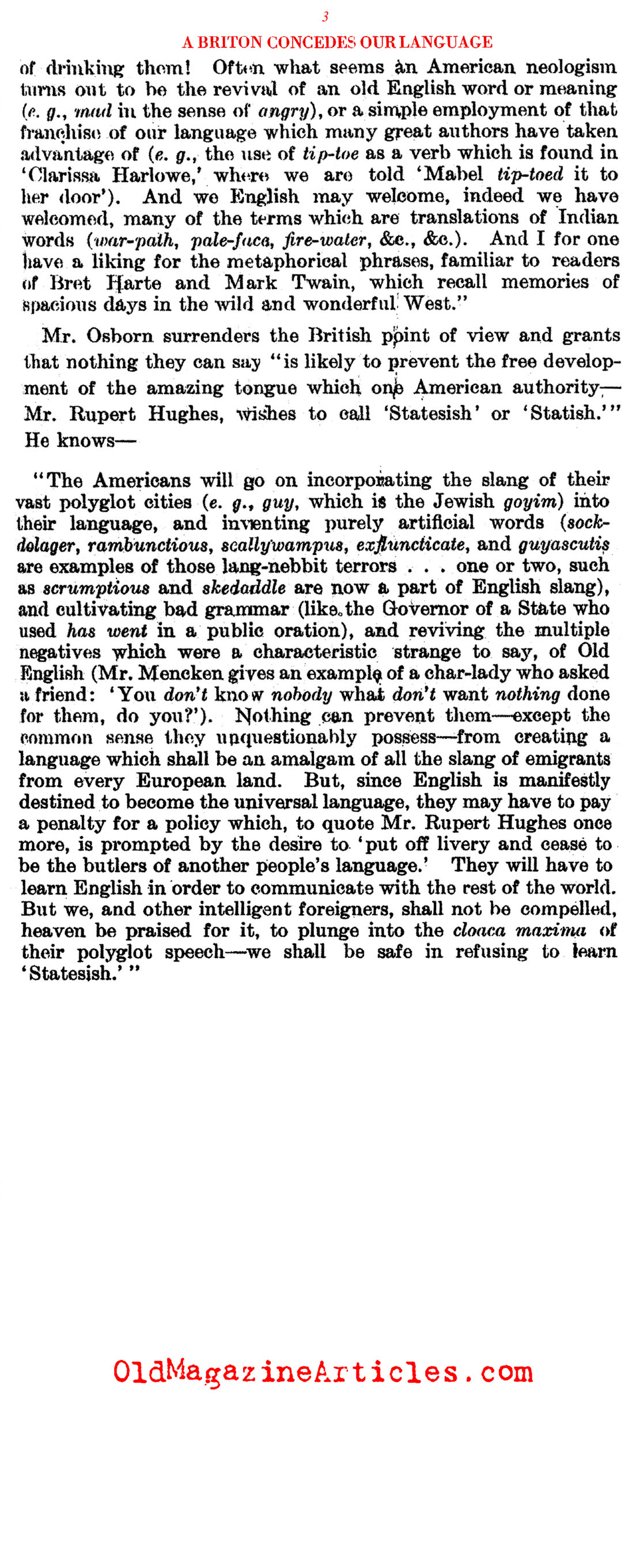 American English is Better Than U.K. English... (Literary Digest, 1922)