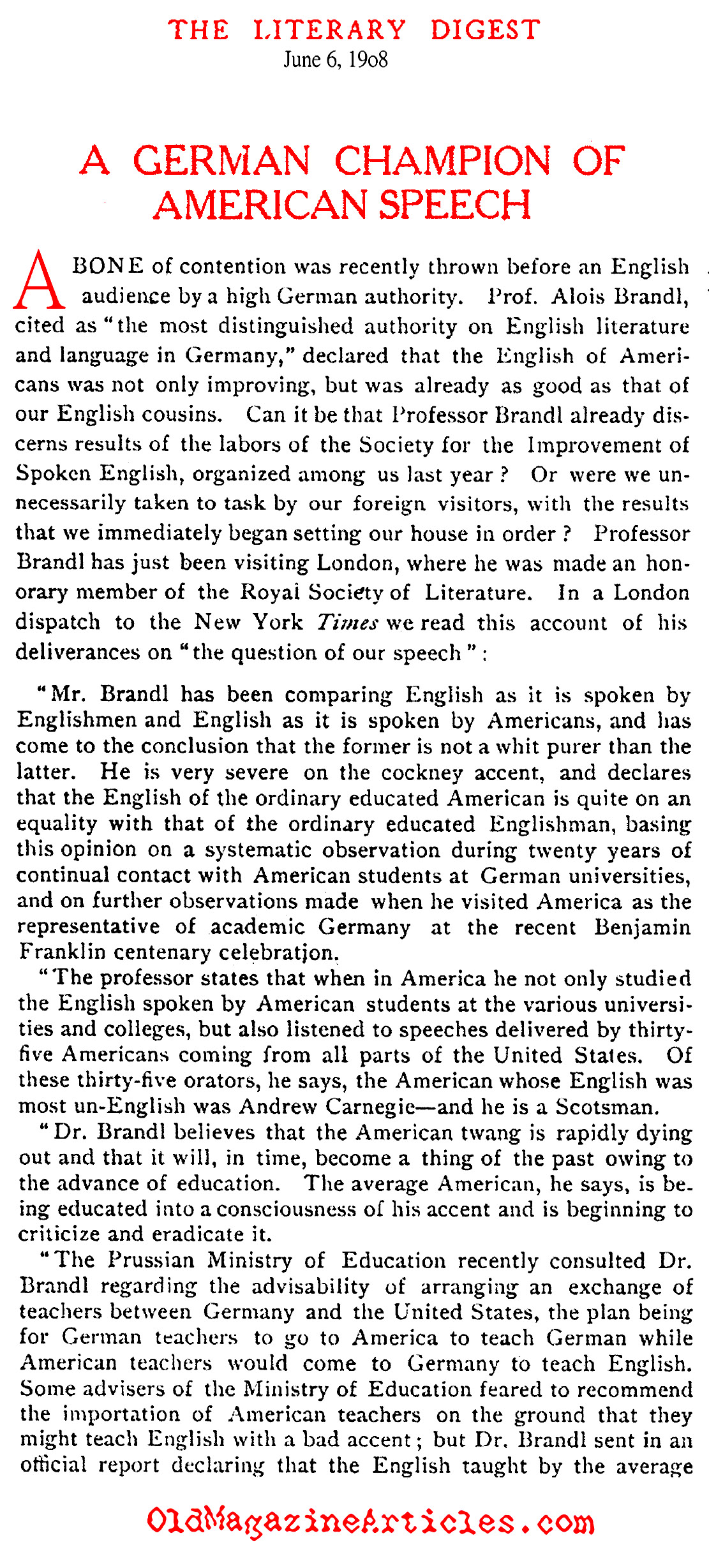 A German Champion of American English (Literary Digest, 1908)