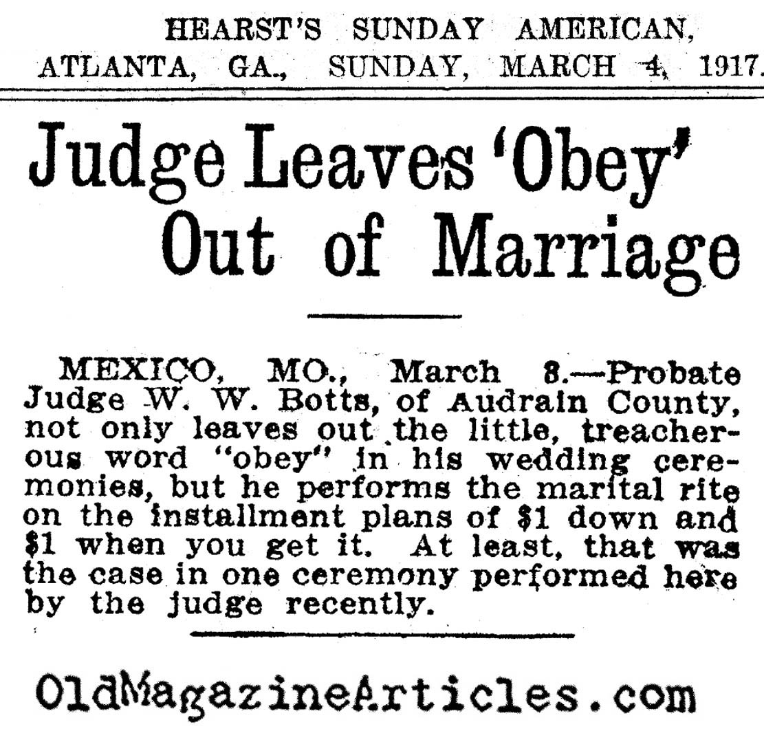 A Wedding Vow Anecdote  (The Atlanta Georgian, 1917)