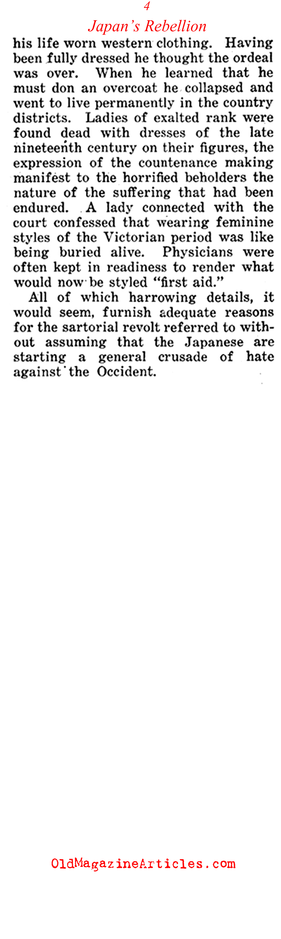 Japan's Rebellion Against  Western Fashions<BR> (Current Opinion Magazine, 1922)