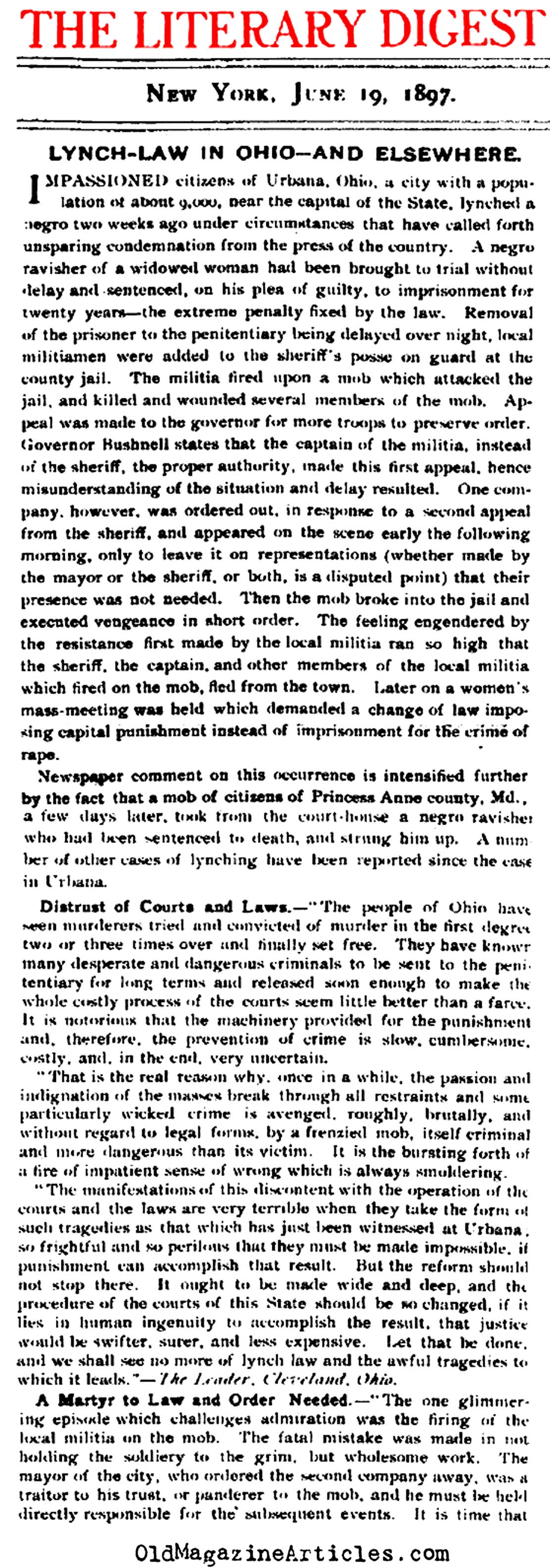 Lynch Mobs in Ohio and Elsewhere (Literary Digest, 1897)