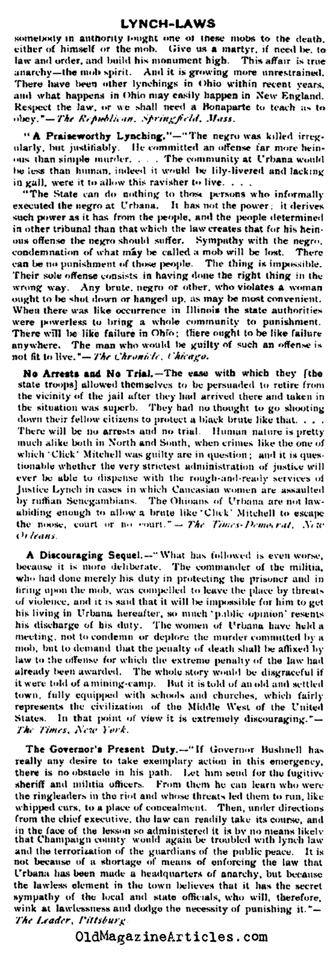 Lynch Mobs in Ohio and Elsewhere (Literary Digest, 1897)