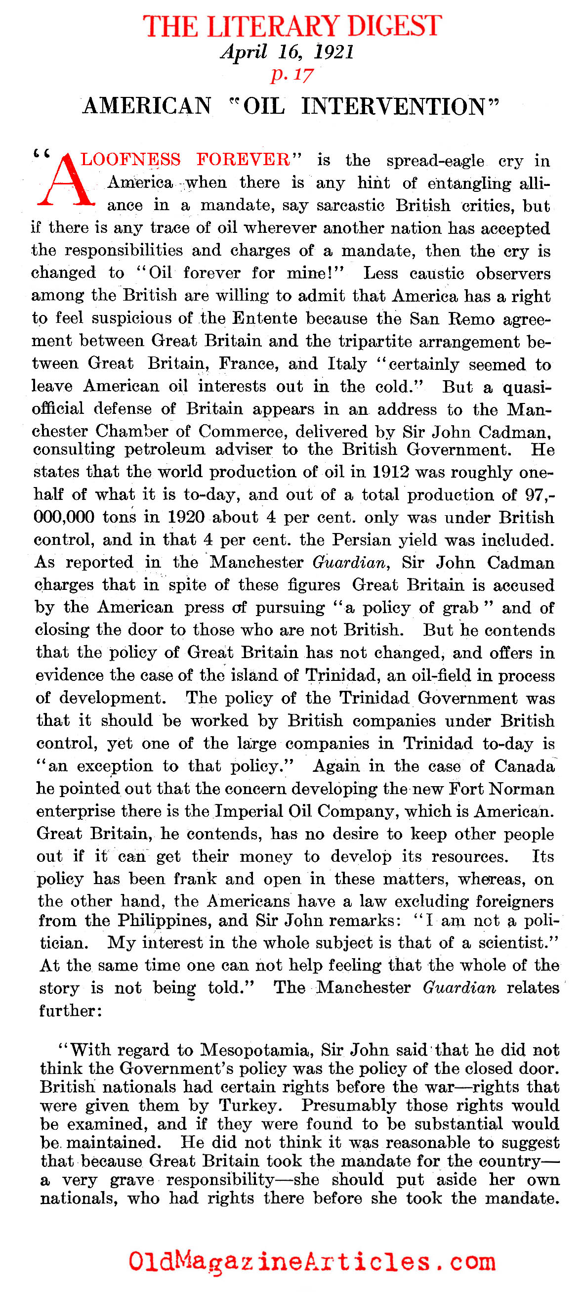 Scrambling for Oil (Literary Digest, 1921)