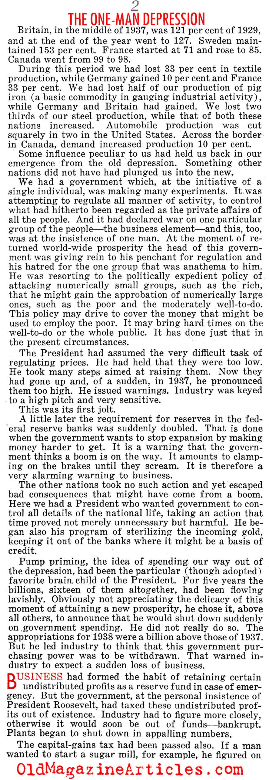 ''The One Man Depression'' (Liberty Magazine, 1938)