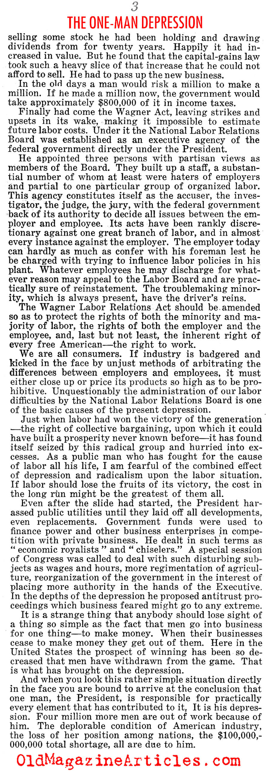 ''The One Man Depression'' (Liberty Magazine, 1938)