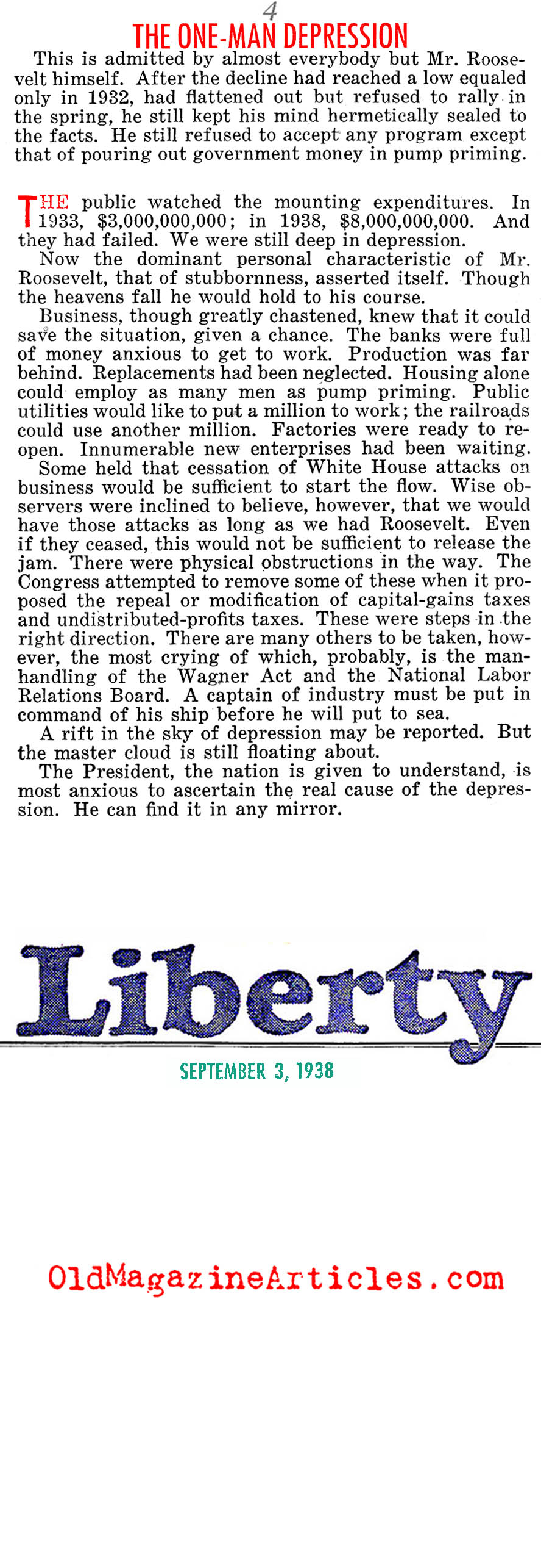 ''The One Man Depression'' (Liberty Magazine, 1938)