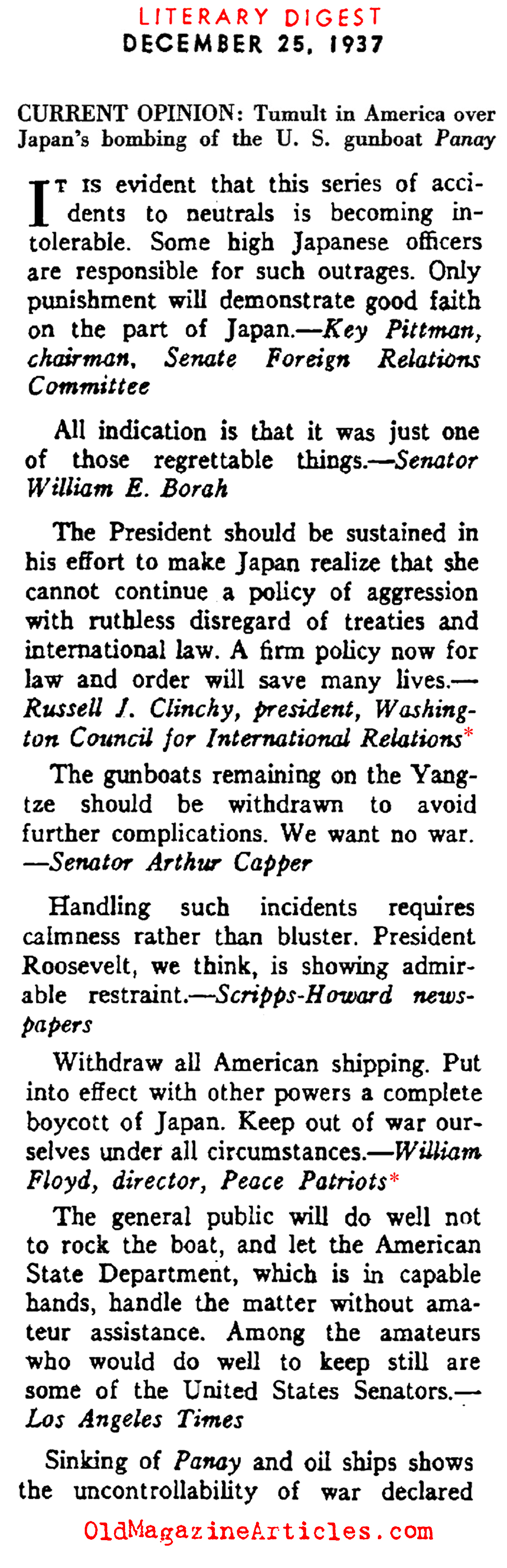 President Roosevelt and the Panay Incident (Literary Digest, 1937)