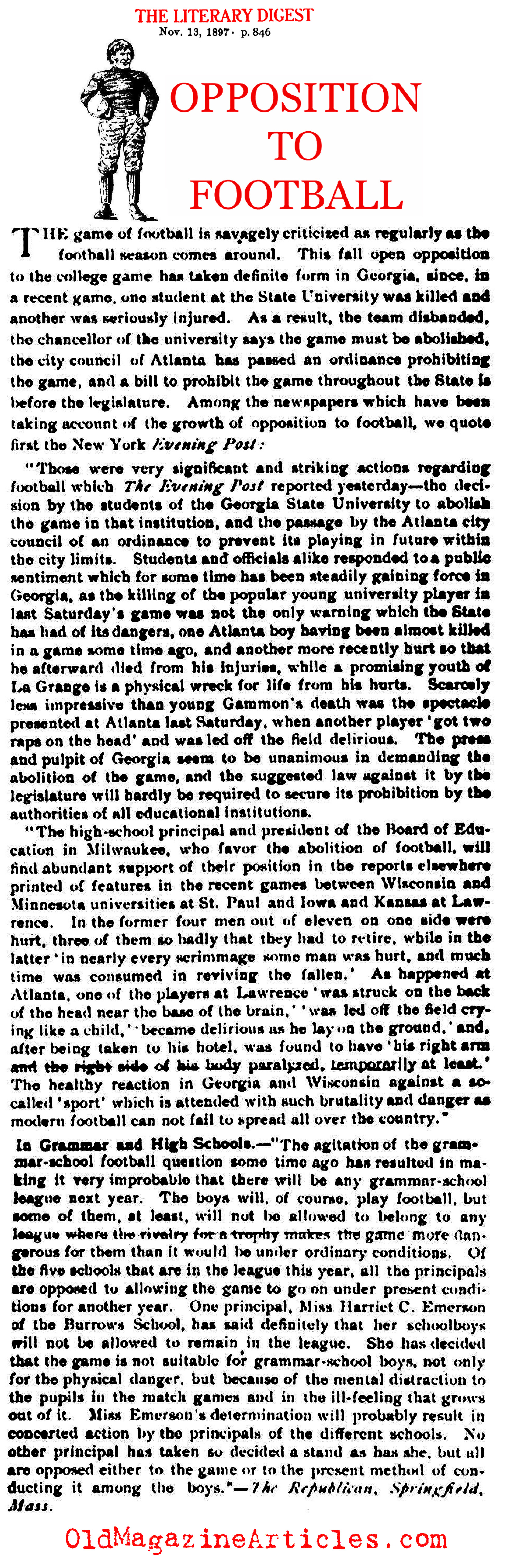 The Case Against Football (Literary Digest, 1897)