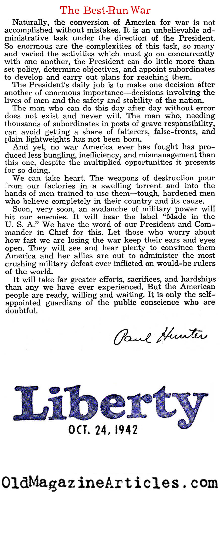 The Well-Organized War (Liberty Magazine, 1942)