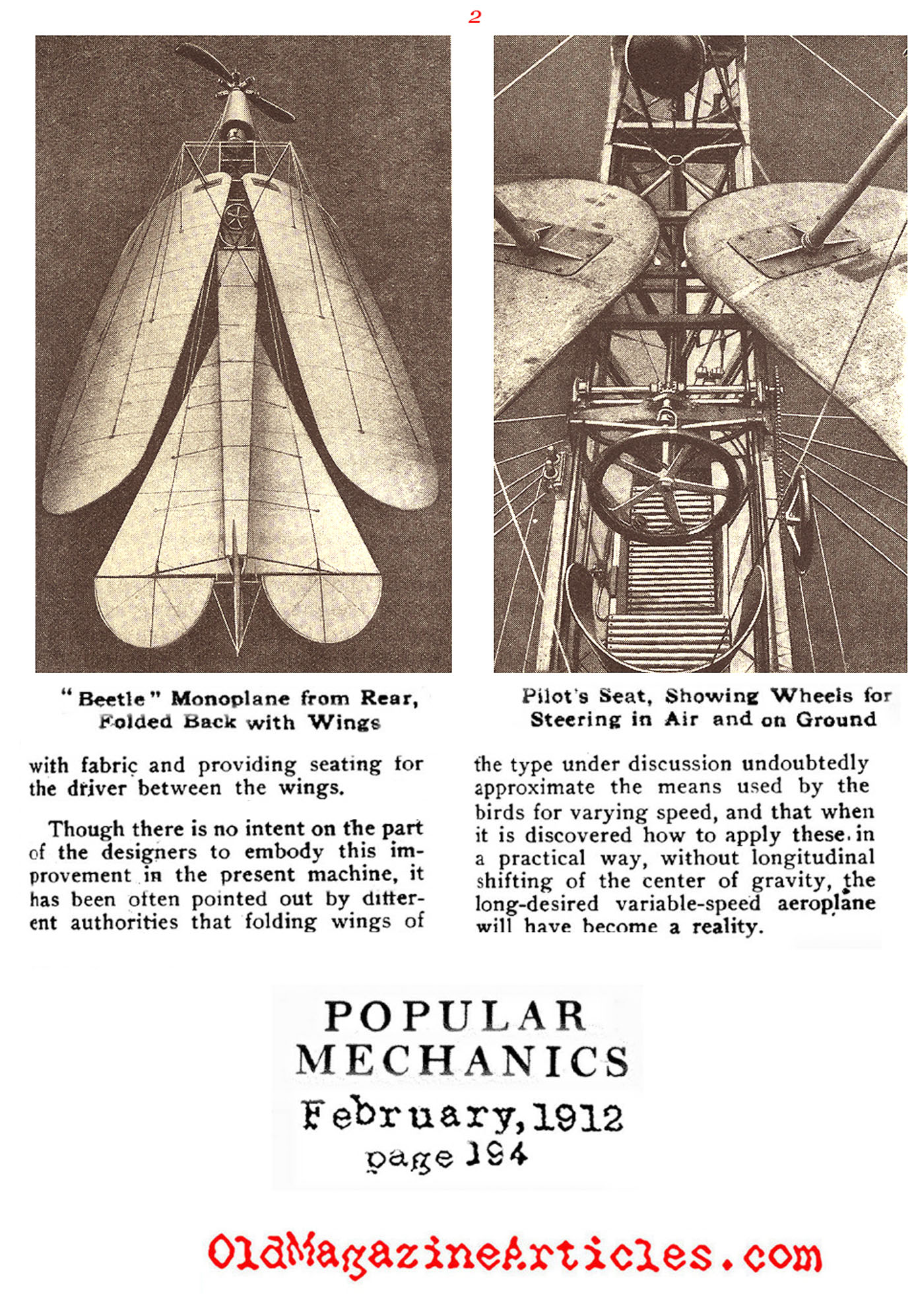 The First Folding Wing Monoplane (Popular Mechanics, 1912)