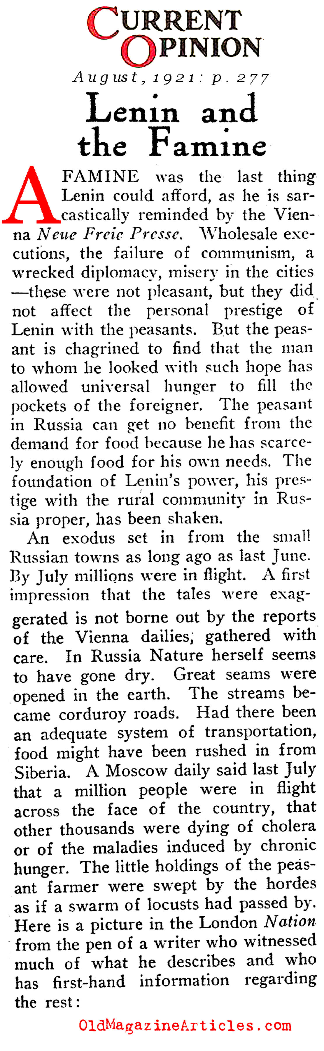 Starvation in the Worker's Paradise  (Current Opinion, 1921)