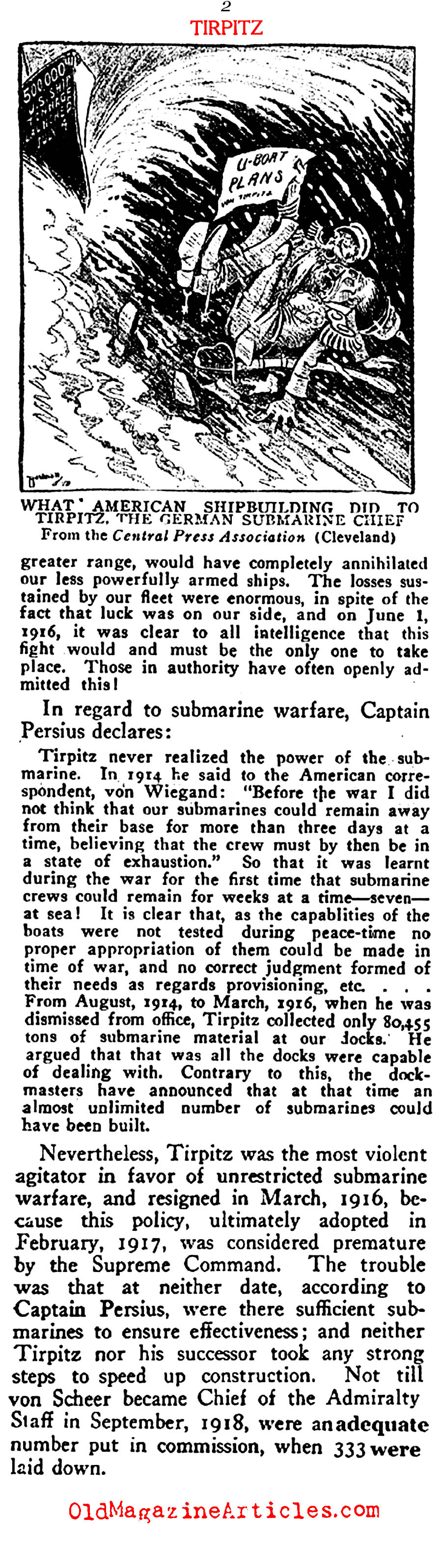 German Admiral Von Tirpitz Condemned (Review of Reviews, 1919)