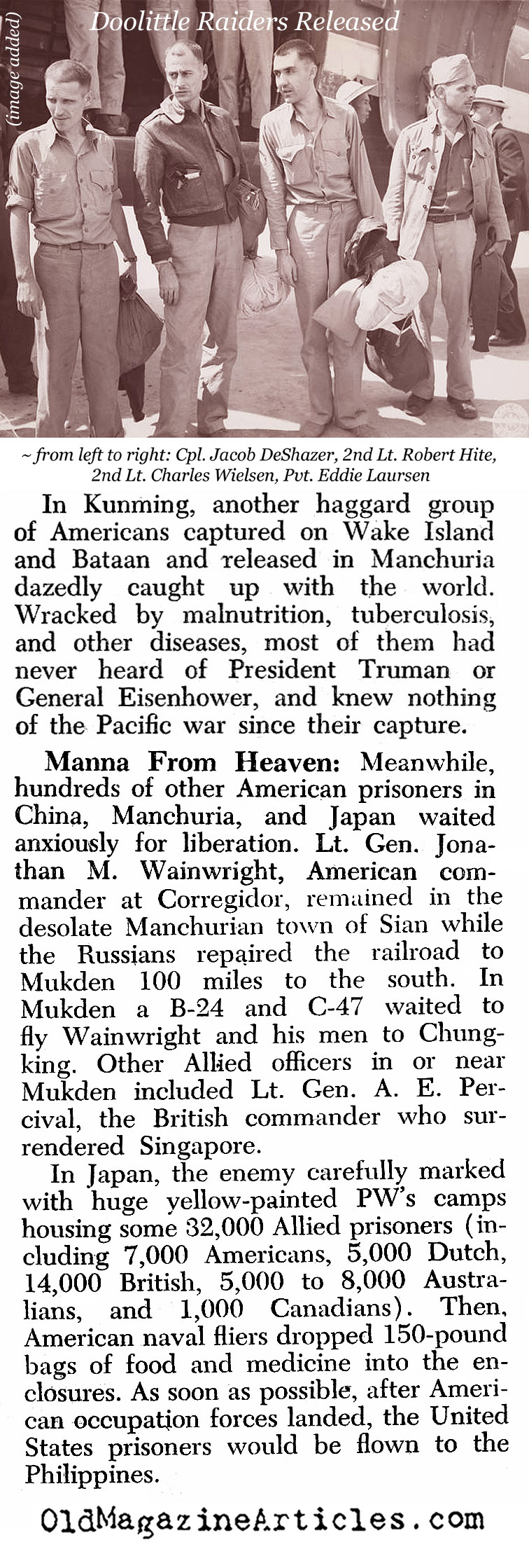 Three Doolittle Raiders Released from Captivity (Newsweek Magazine, 1945)