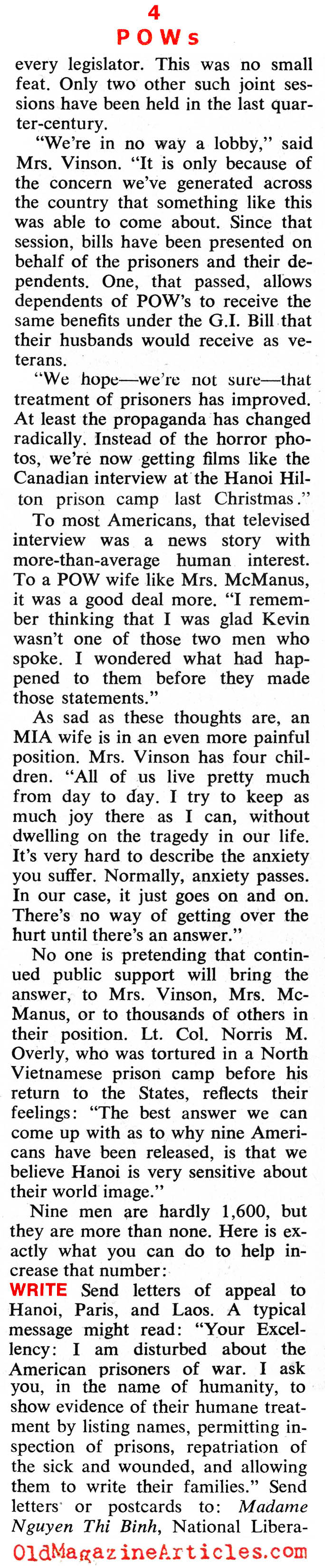 American POWs and the Wives They Left Behind (Coronet Magazine, 1971)