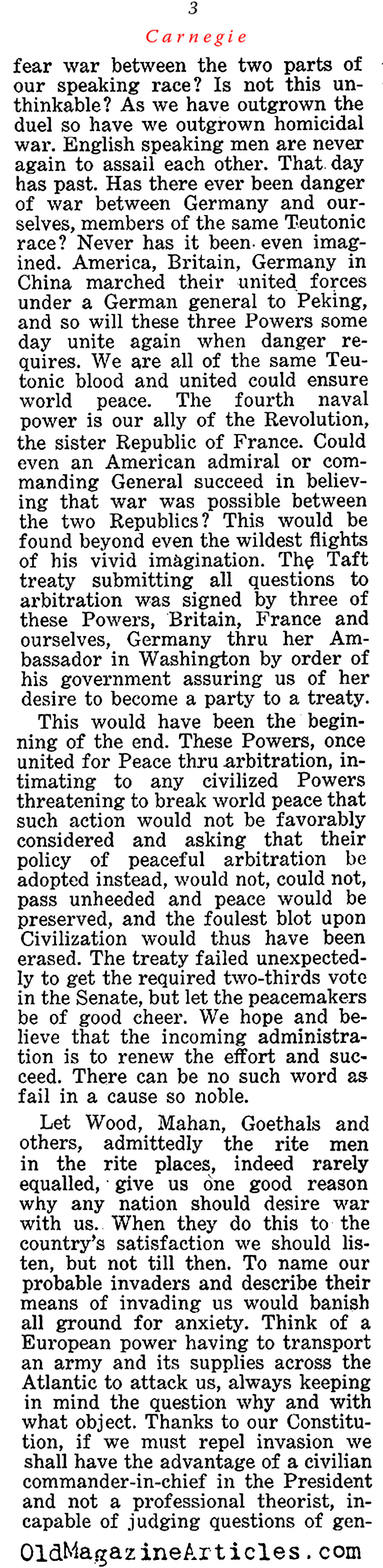 ''The Baseless Fear of War'' by Andrew Carnegie (The Independent, 1913)