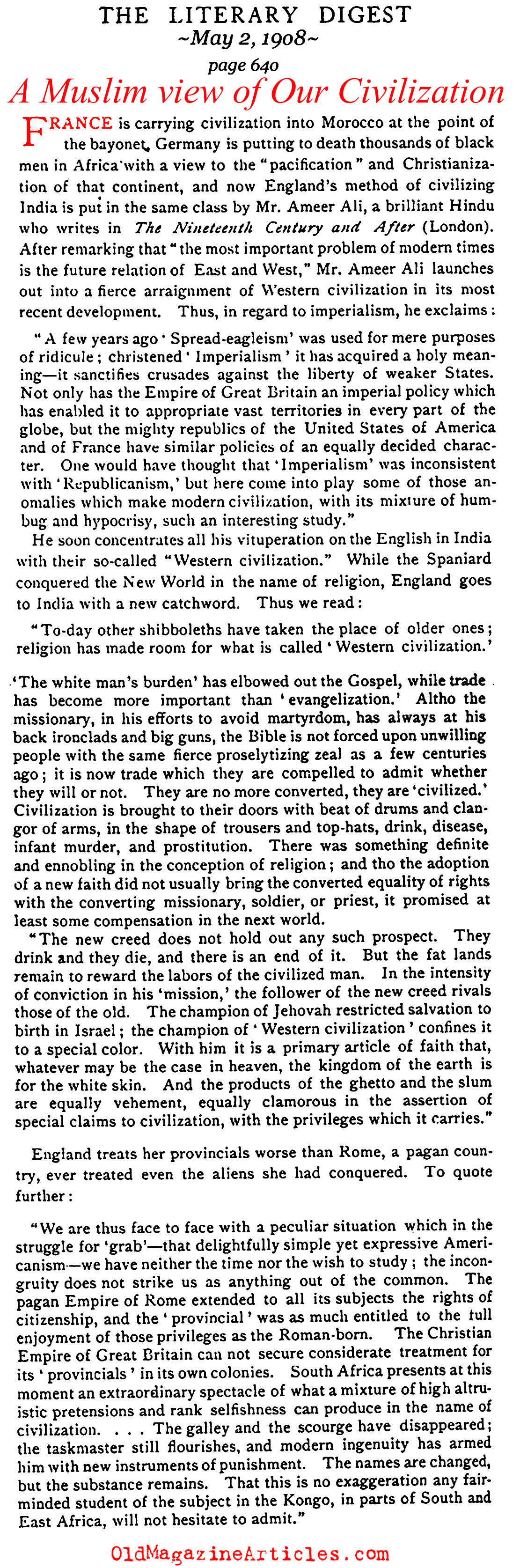 An Islamic View of Western Imperialism (Literary Digest, 1908)