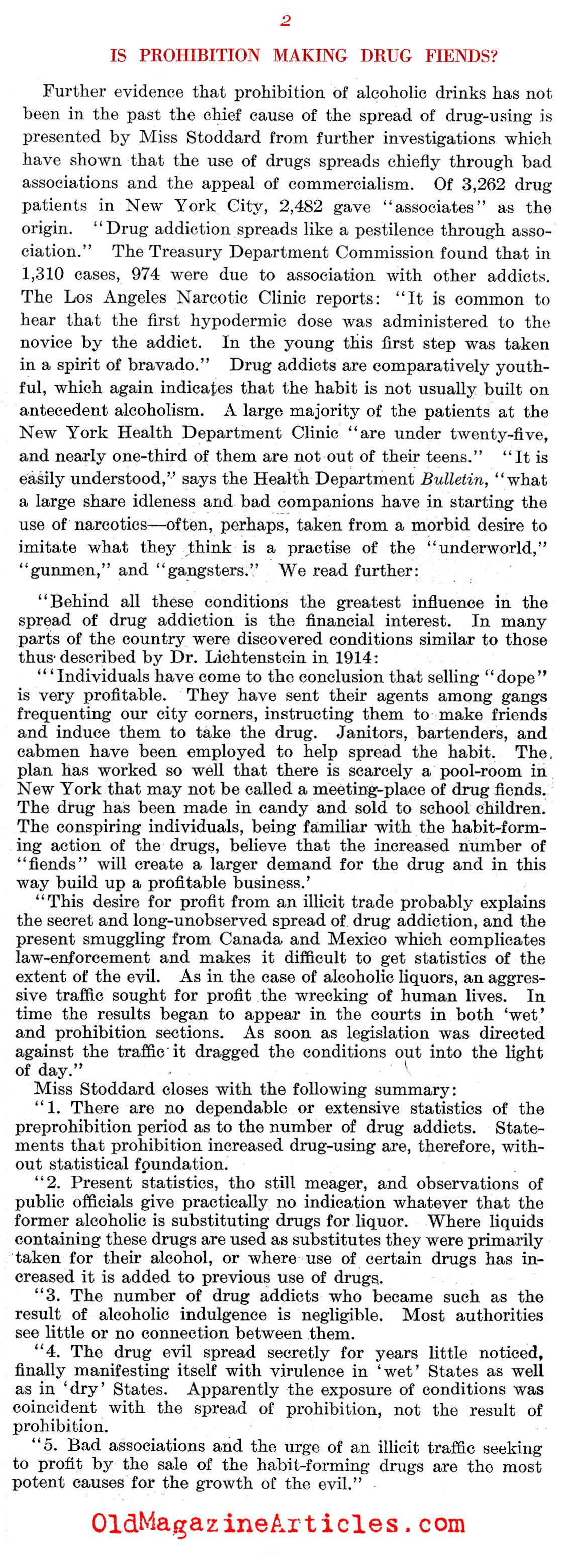 Will Prohibition Create More Drug Users? (The Literary Digest, 1922)