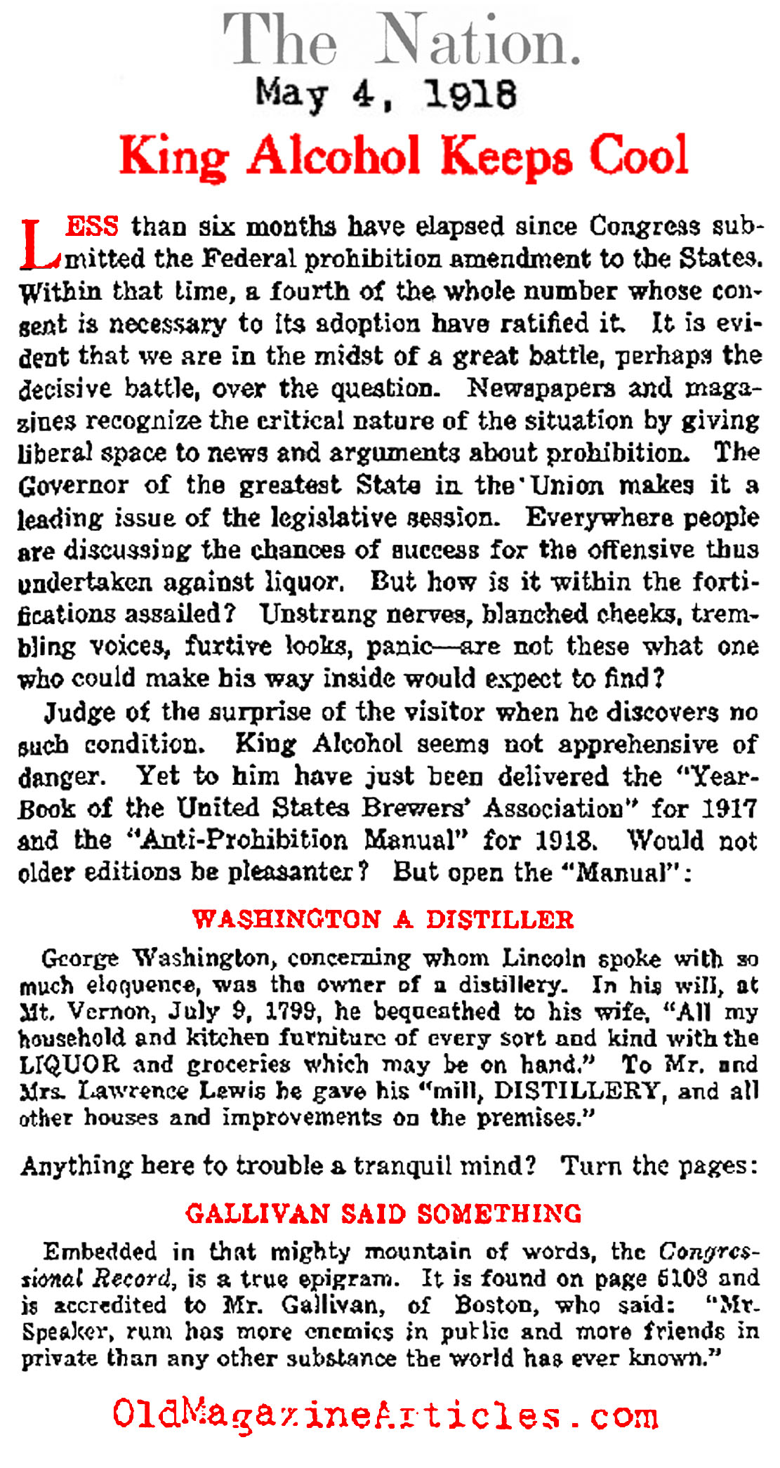 A Brief History of Drinking in America   (The Nation, 1918)