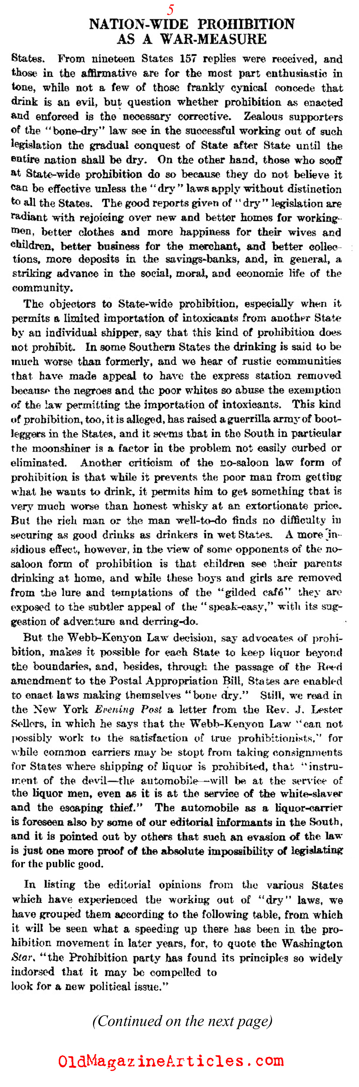 W.W. I and the Advancement of Prohibition (Literary Digest, 1916)