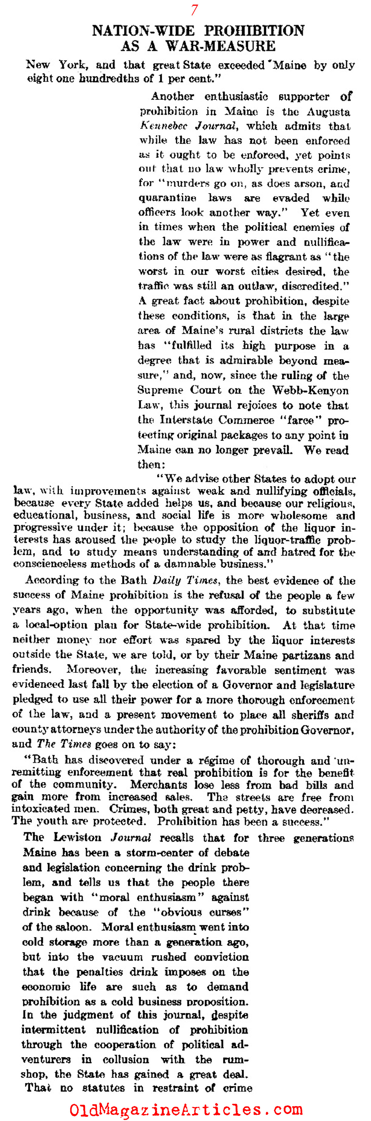 W.W. I and the Advancement of Prohibition (Literary Digest, 1916)