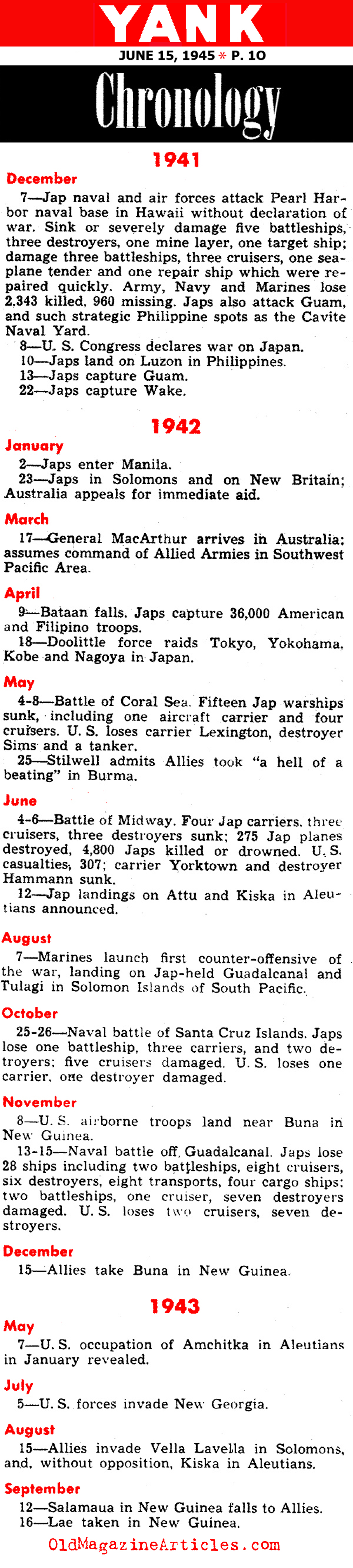A Pacific War Chronology (Yank Magazine, 1945)