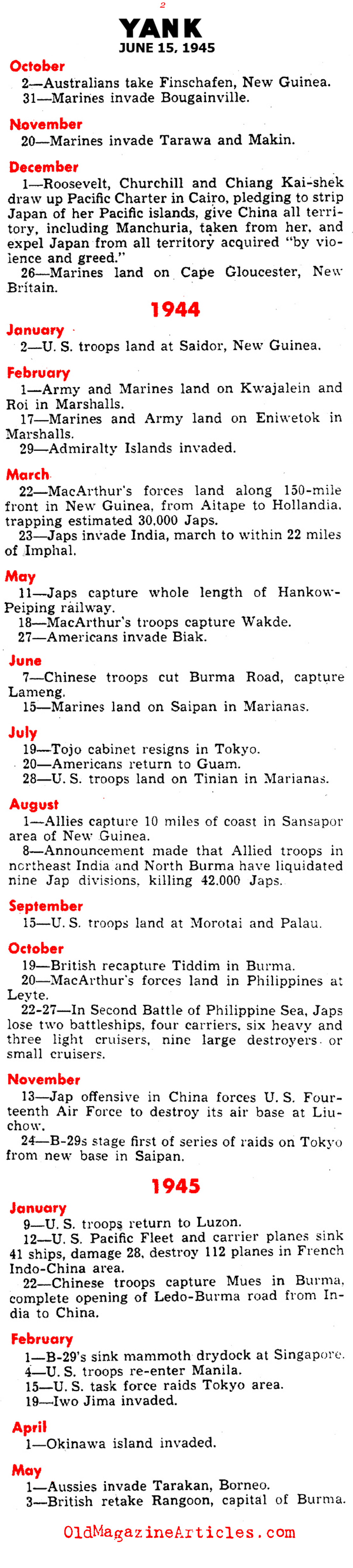 A Pacific War Chronology (Yank Magazine, 1945)