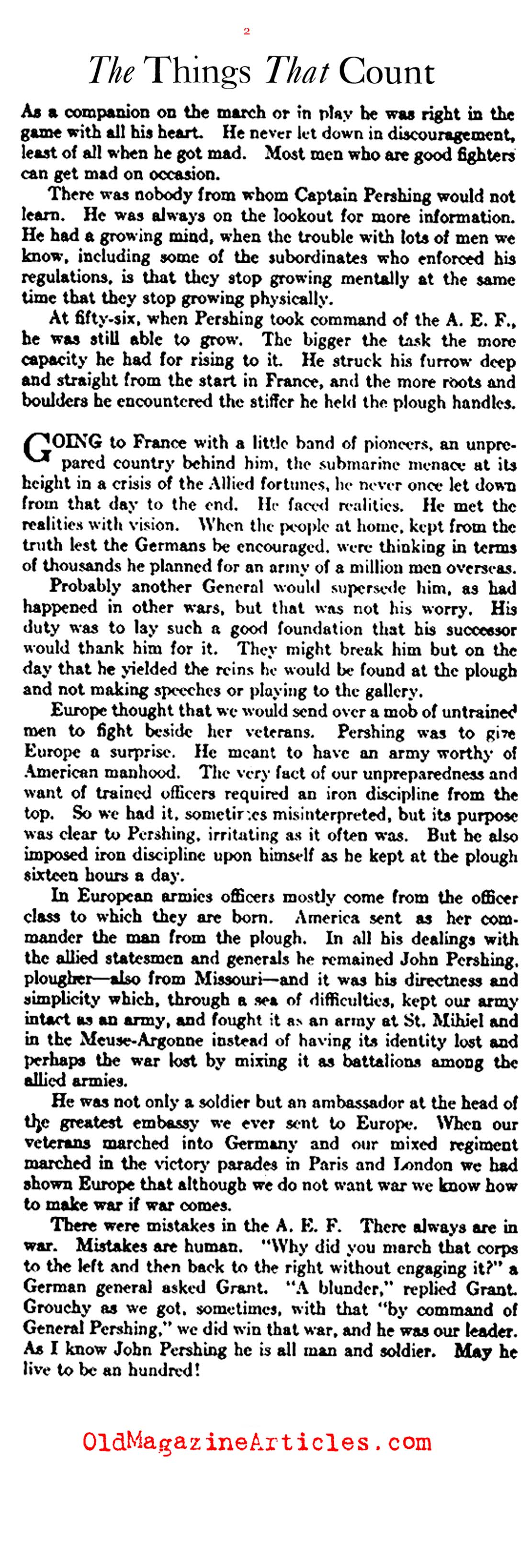 A Tribute to General Pershing (American Legion Weekly, 1924)