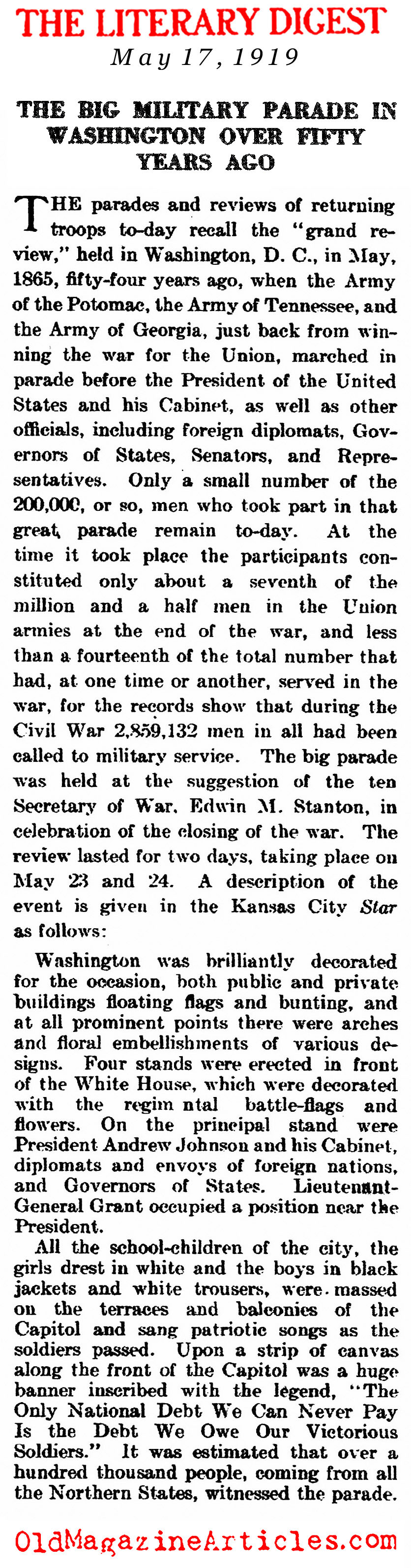 The Victory Parade Down Pennsylvania Avenue (Literary Digest, 1919)