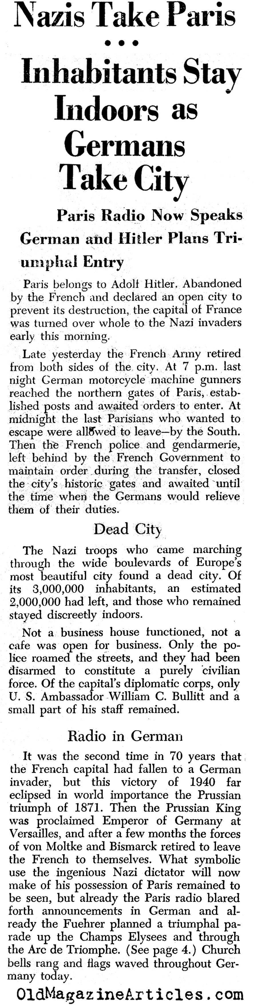 Nazis Take Paris (PM Tabloid, 1940)