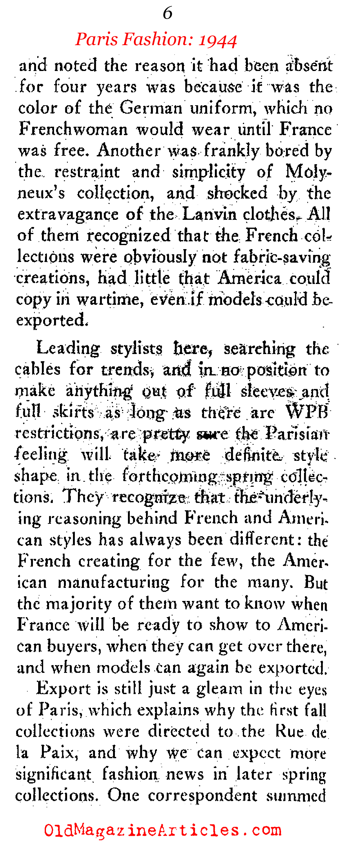 Paris Fashion Liberated (Tricolor Magazine, 1944)