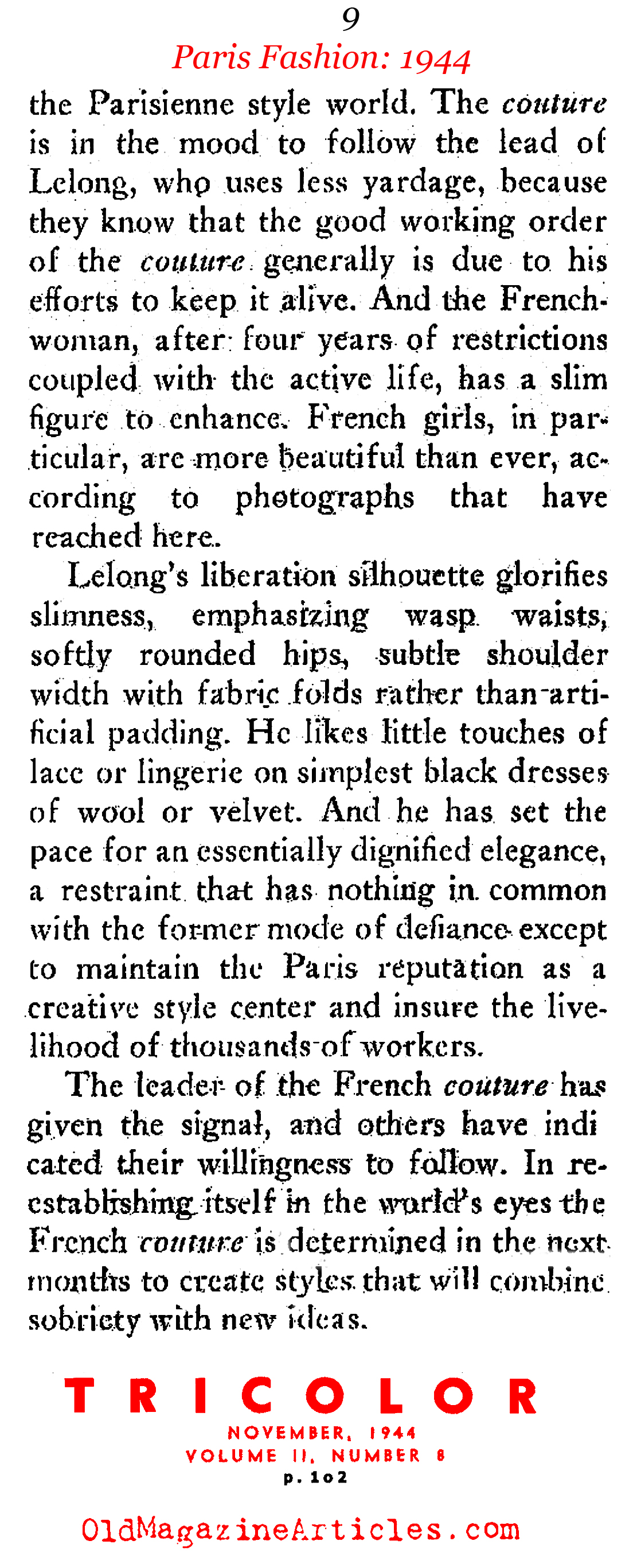 Paris Fashion Liberated (Tricolor Magazine, 1944)