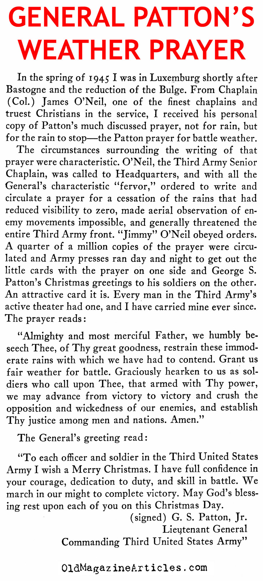 General Patton's Prayer for Battle Weather (Faith Is Power For You, 1950)