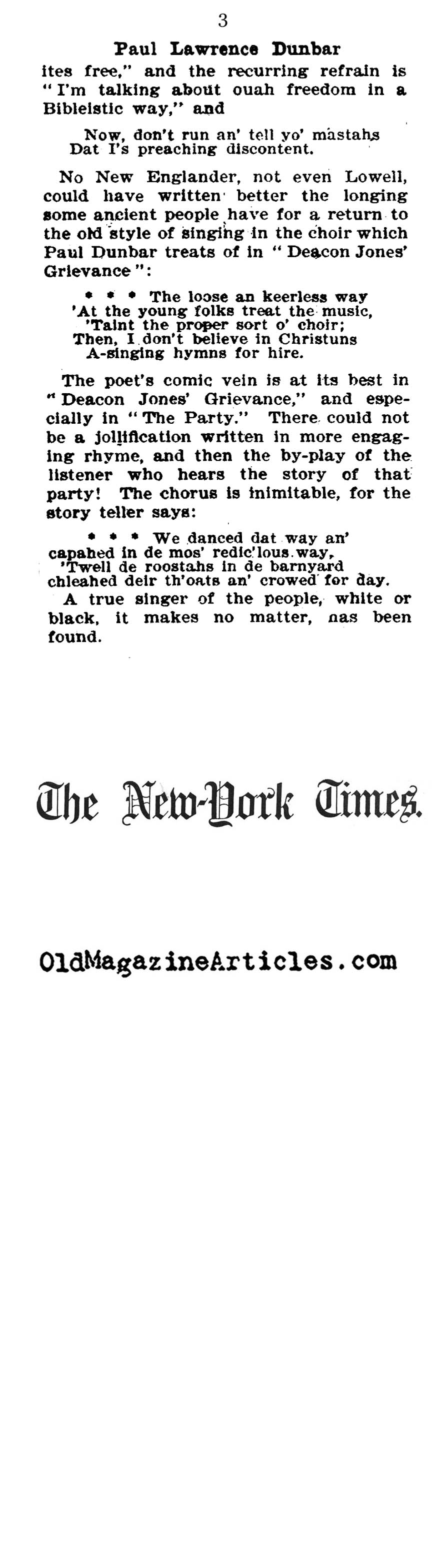 ''A Negro Poet'' (NY Times, 1897)